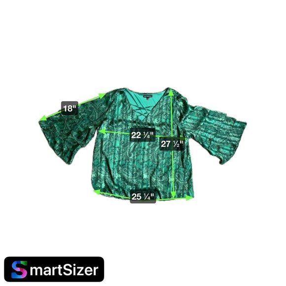 Sara‎ Michelle Bell Sleeve Green Blouse Popover Elastic Hem 2X Fairy Whimsigoth - Picture 9 of 9